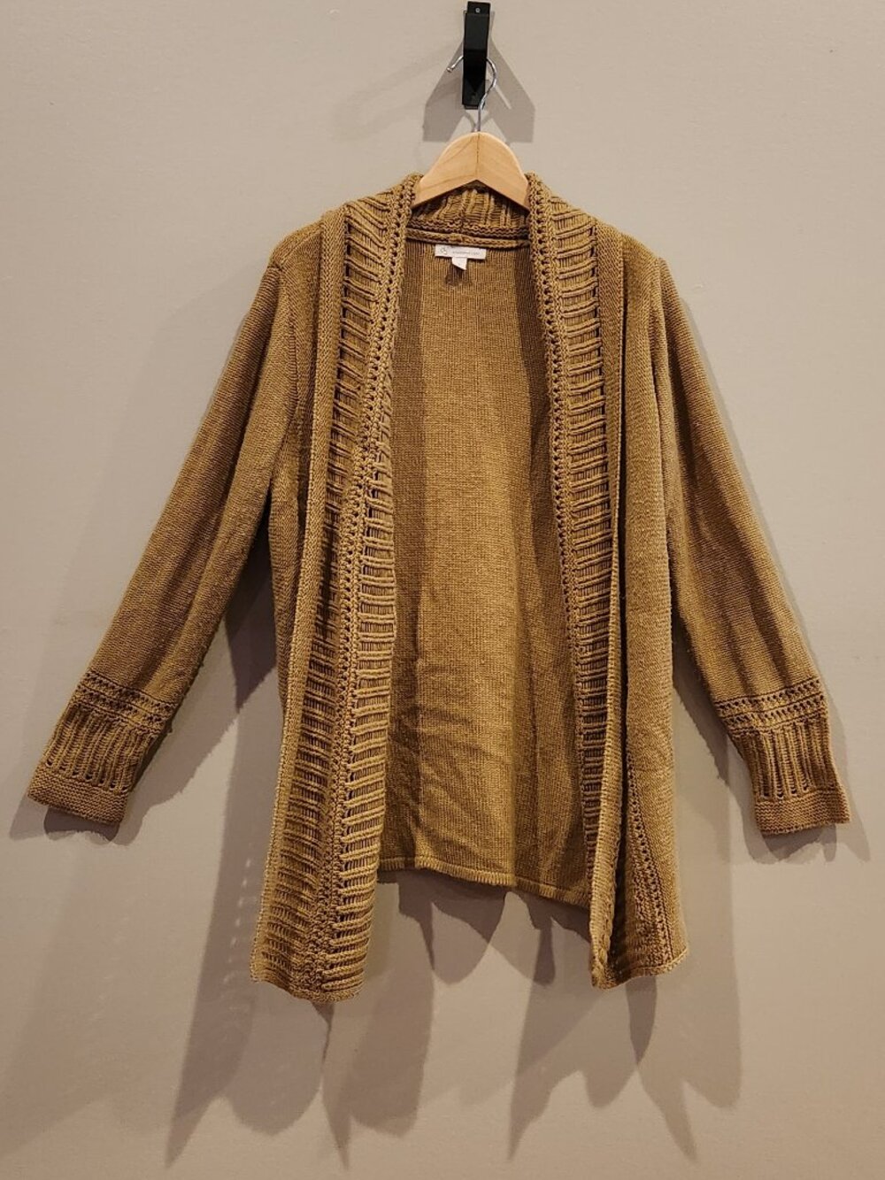 DB Camel Open Front Knit Cardigan Sweater Medium